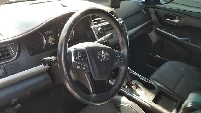 Steering wheel and dash of a Toyota